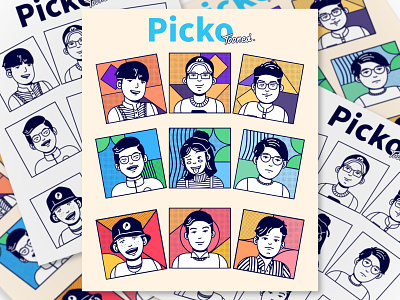 Pickotoon - Team Character art characters comic flat graphic design illustrate illustration monoline poster team