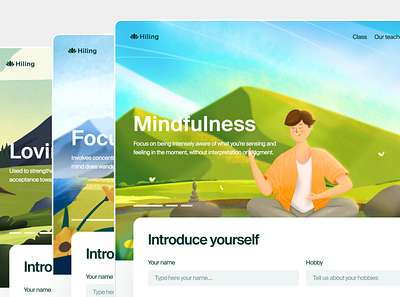 Hiling - Hero section illustration art characters exercise flat flat illustration health healthy hero hero section illustration landing page meditation mental health painting ui ui design ux yoga