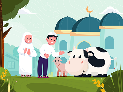 Happy Eid Al - Adha 1443H adha celebrating characters eid eid al adha eid mubarak festival flat flat illustration hajj illustration moslem qurban vector