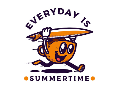 Everyday is summertime branding challange characters coffee flat flat illustration graphic design illustration retro illustration sticker mule summer summertime surf