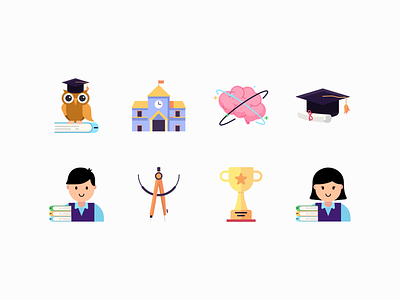 Education Icon set branding design education flat flat illustration graphic design icon iconography illustration logo ui vector