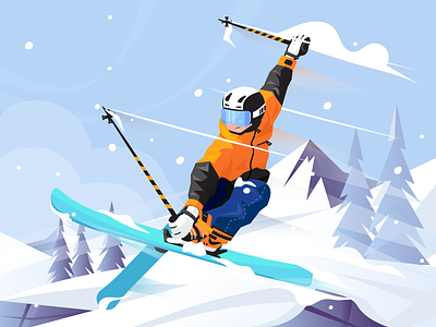 Freestyle skiing art big air blade tricks characters flat flat illustration freestyle illustration scene illustration scenery illustration ski skiing snow ui illustration website illustration winter