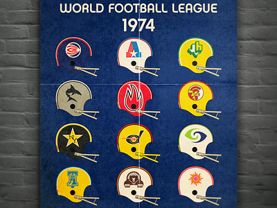World Football League 1974 branding defunct design football helmet logo poster print retro vector vintage wfl world football league