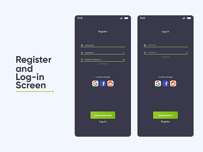 Log-in/Register screen of an app