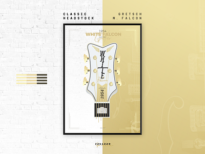 Gretsch White Falcon - Classic Headstock design electric guitar gretsch guitar illustration music poster poster art poster design rock typography vector