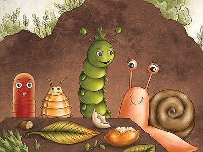Soso and Friends compost dinner illustration insects nature recycle worm