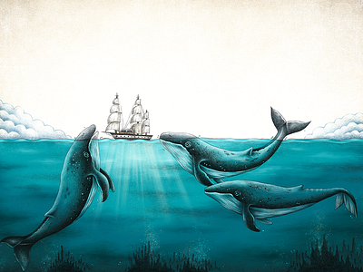 Whales adventure art boat book digital painting editorial illustration novel ocean painting pencil drawing story whale