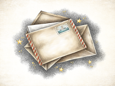 Letters book digital color editorial art envelope illustraiton letter pencil drawing