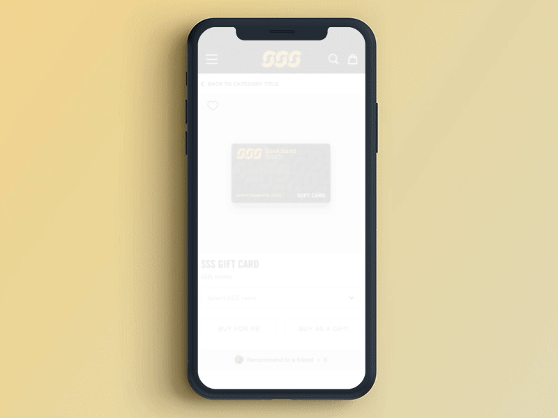 Gift card PDP journey add to bag animation gift card mobile pdp sketch ui