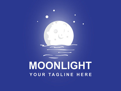 Moonlight With Sea Logo Design Template.