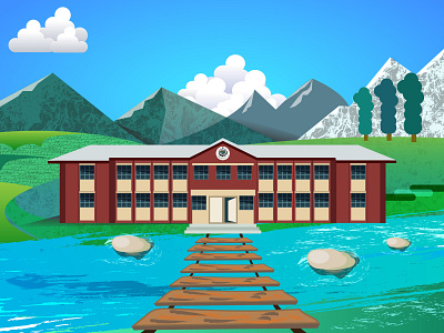 Vector Landscape Illustration - Hazara University Battagram bridge designrar illustraion illustration illustration art illustrations landscape landscape design landscape illustration landscapes landscaping mountains pleasant river riverside snowfall vector vector illustration vectorart wooden