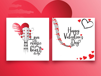 Double Sided Happy Valentine's Day Card Design album cover design card design cards creative design double sided guitar hand drawn handmade happy valentines day heart hearts music music art script font strings valentine valentine day valentines valentines day vector art