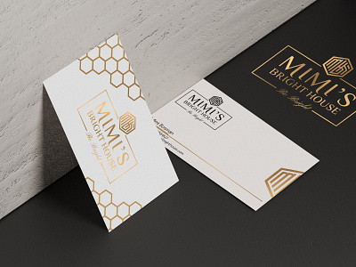 Modern Minimalist Business Card Design For Mimi's Bright House business business card business card design business cards businesscard double sided elegant feminine gold foil golden hexagons illustrator minimalist design mockup design modern modern design modernism print design printmaking simple design