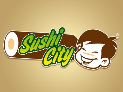 Sushi City cartoon illustration logo sushi