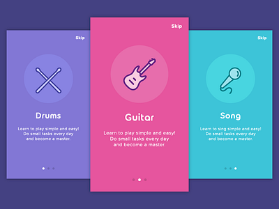 Welcome screens app concept design flat icon ios mobile music screen