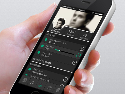 Fewernotes Music Sharing App Profile Page Mock Up flat ui design mobile app design mock up music responsive ux