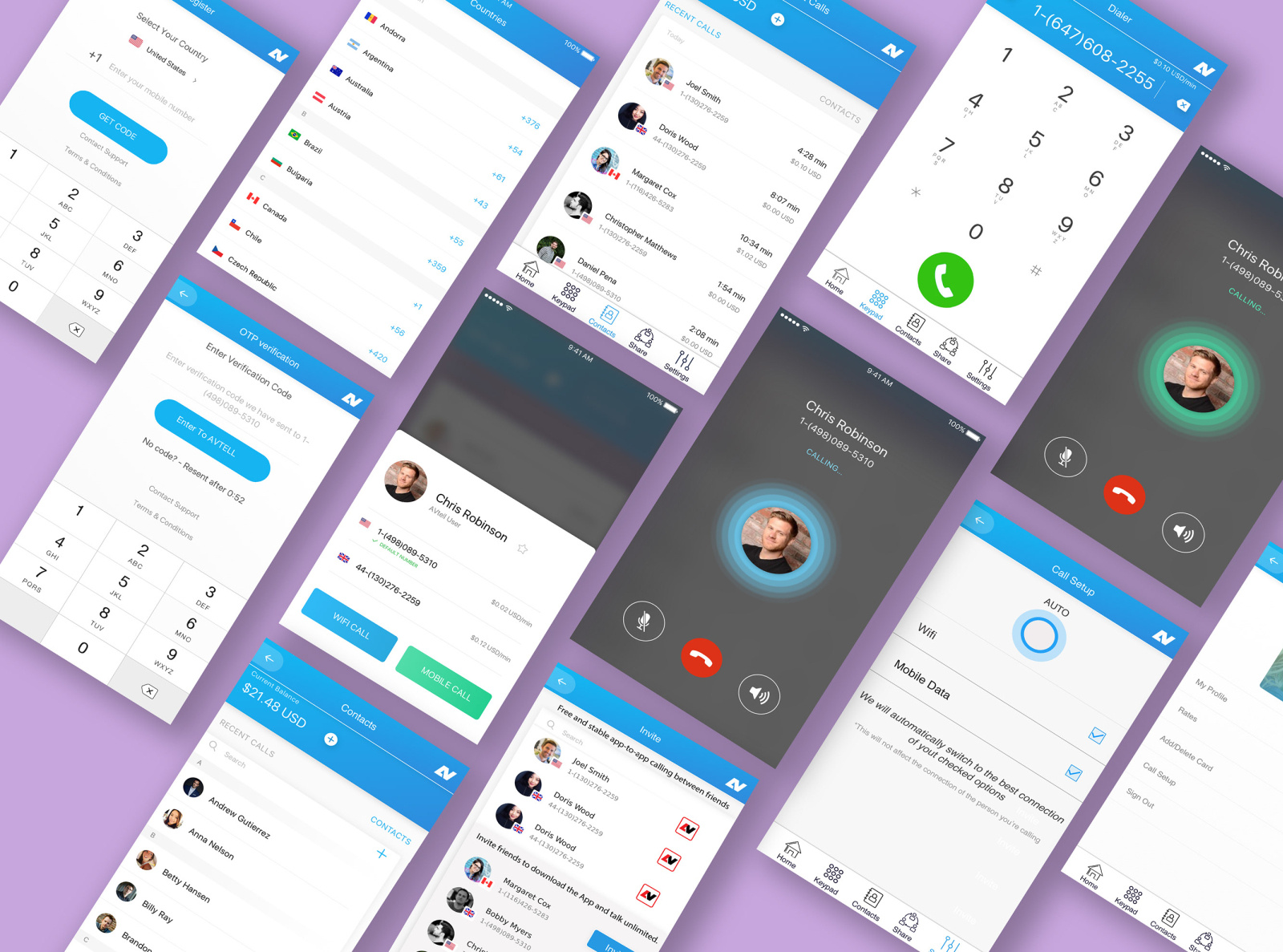 International VOIP calling app UI by Janani K on Dribbble