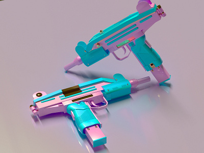 mini uzi 3d 3dsmax blue coronarender pink weapon