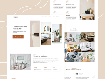 Portfolio concept for Interior decorator brown interior landing page web design