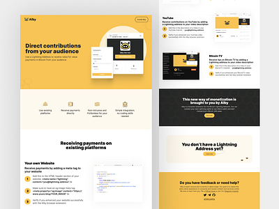 Tipping Landing Page 3d alby bitcoin bitcoin design branding crypto cryptocurrency design extension features graphic design illustration landing page lightning logo twitter ui wallet web design youtube
