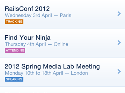 Your Events iphone listing application iphone lanyrd mobile