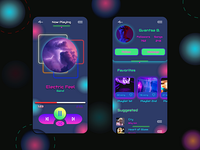 Music player app app colorful design different electric gradients graphics mobile mobile app mobile ui music music app music player neon product design socialmedia song ui uiux ux