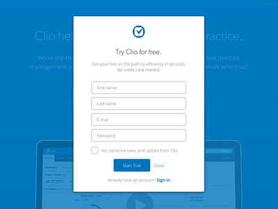 Signup modal interface signup ui