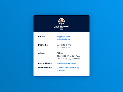 Unused contact card UI concept card contact ui