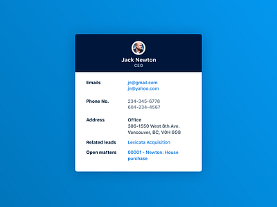 Unused contact card UI concept