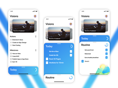 Visions app dashboard goals gradient design ios ios app design iphone sketch swift ui design