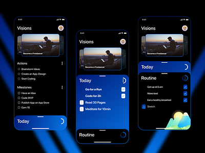 Visions (Dark Mode) app dashboard goals gradient design ios ios app design iphone simplicity sketch ui design