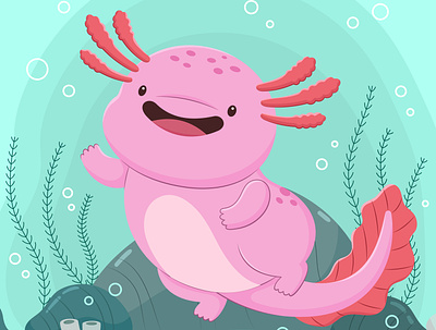Happy Axolotl Illustration adobe illustrator axolotl illustration flat illustration kawaii axolotl pet axolotl pink ajolote pink axolotl vector