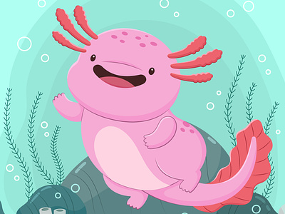 Happy Axolotl Illustration adobe illustrator axolotl illustration flat illustration kawaii axolotl pet axolotl pink ajolote pink axolotl vector