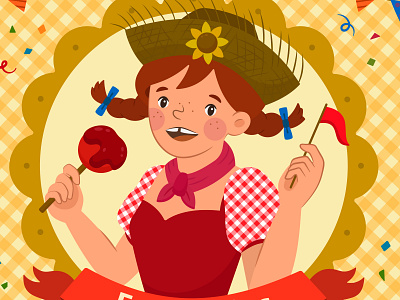 Festa Junina adobe illustrator brazil fest festa junina festival in brazil girl farmer vector illustration