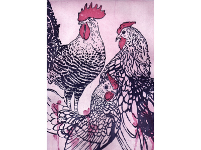 Fly the Coop chicken chickens design hen intaglio print print design printmaking