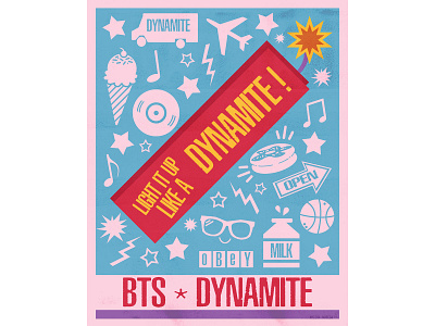 Light it Up, like a Dynamite! bts bts fanart colorful design digital art dynamite graphic design illustration illustration art letterpress poster print print design printmaking