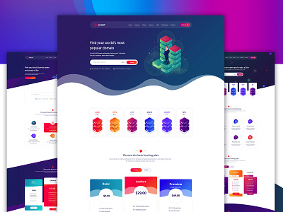 Khost Domain and Hosting PSD Template domain domains gradient hosting hosting template illustration design internet isometric isometric design landingpage provider proxy rocks rssl server typogaphy vpn web hosting worldwide www