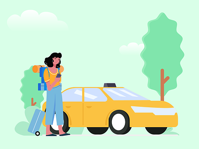 Book a Cab backpack booking booking app cab cab booking holiday holiday card illustration online taxi travel traveler