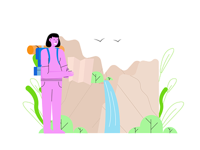 Solo Traveler bagpack character direction explore holiday illustration nature solo travel traveler traveling ui vacation vector woman