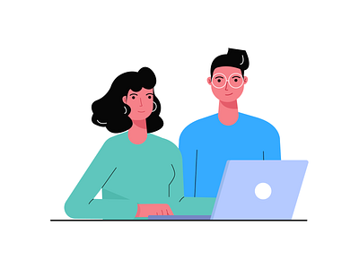 Work Together browse character design friends graphic illustration laptop man office team teamwork ui vector woman