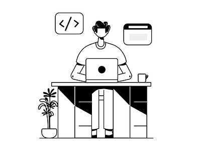 Work From Home character code coder coding developer graphic home icon illustration laptop table ui vector wfh work