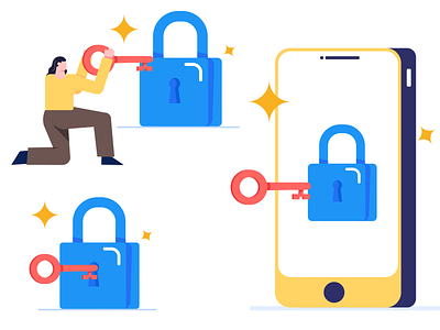 Login & Signup character graphic illustration key lock lock up login logout mobile movie app signin signup ui vector website