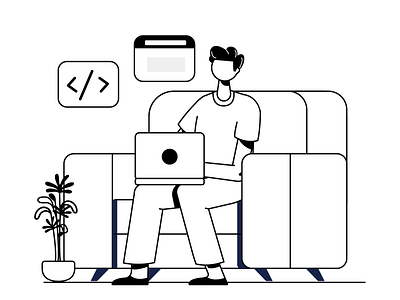 Work From Home character coding couch design developer graphic home icon illustration mobile office ui vector website wfh work