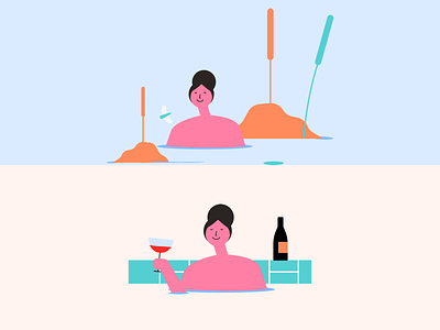 Luxury vs Nature bath bath character design enjoy graphic illustration luxury nature peace pool relax ui vector wine woman