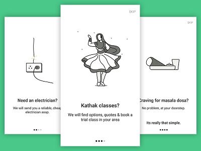 Goodservice Onboarding app dance dosa electrician food graphic illustration kathak mobile ui