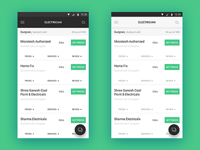 Lisiting android electrician flat design material options search ui ux vendor listing