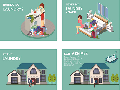 Laundry Mobile App UI UX Storyboard Illustrations