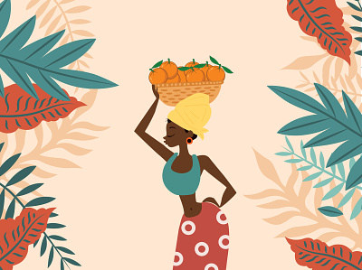 Woman Illustration africa african african woman art background clean color colorful colors design fruit girl illustration illustrator orange packaging tropic tropical woman