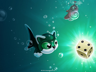 AQUA Poster aqua bubble catfish creature dice game illustration ios propeller head rpg underwater whale