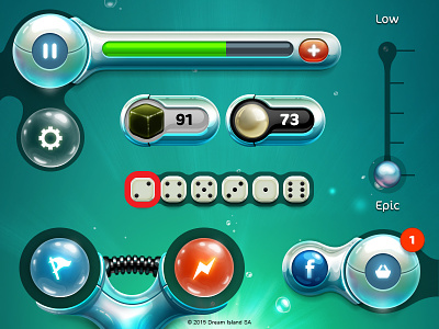 AQUA UI aqua bubble button dice game ios pause plastic progress bar rpg settings ui